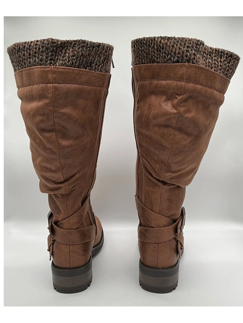 NEW w/o box Torrid Knee Boots Brown Faux Leather Tall Buckle Sweater Tops US8.5W